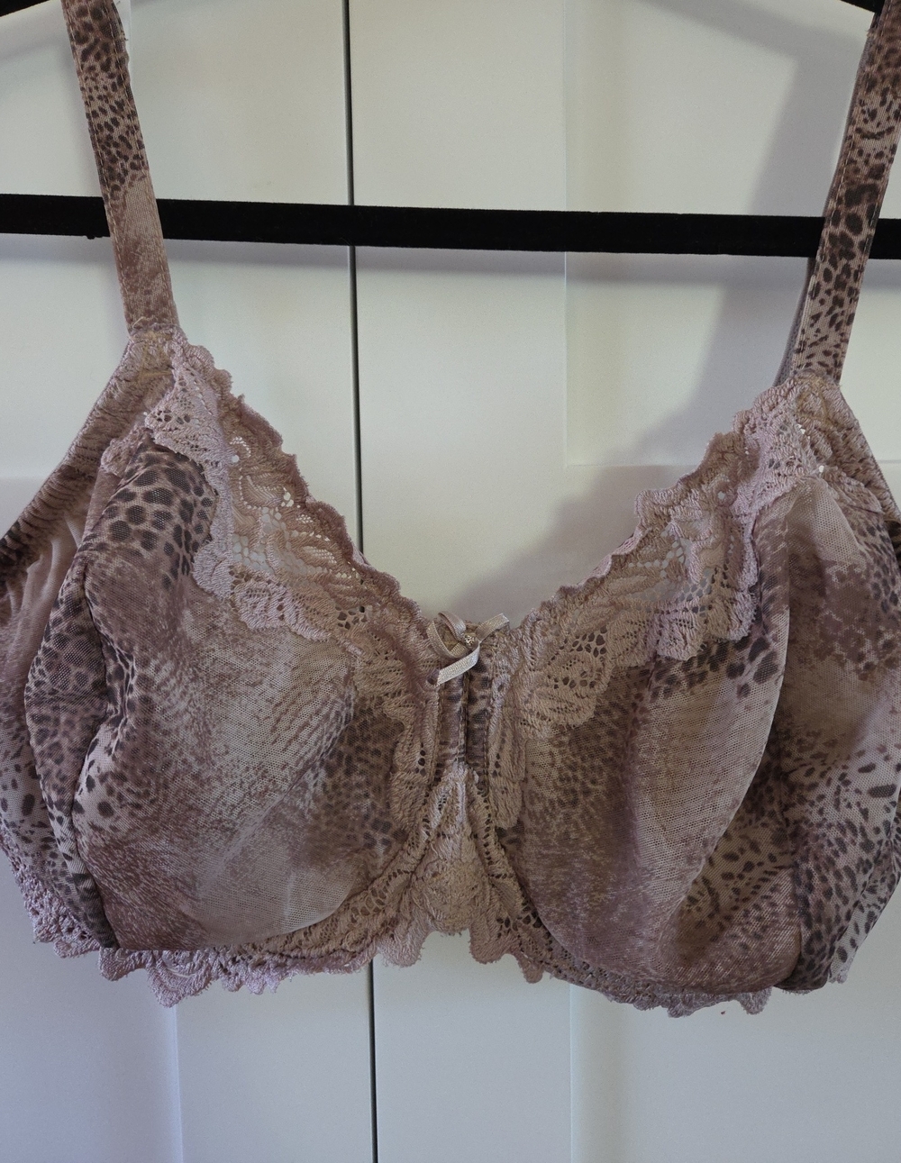 Lace-Trim Animal Print Bra - Taupe